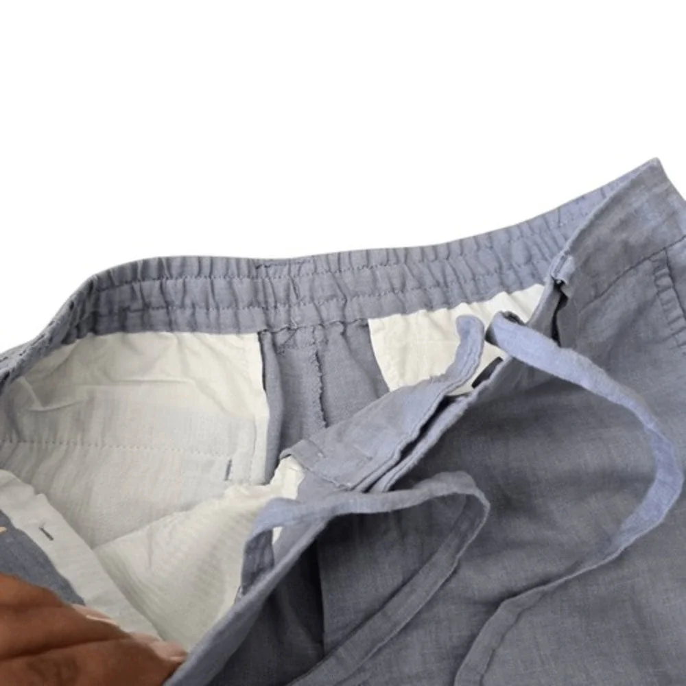 Zara Chino Pants Women's Medium Blue‎ Linen Blend Drawstring Straight Pockets